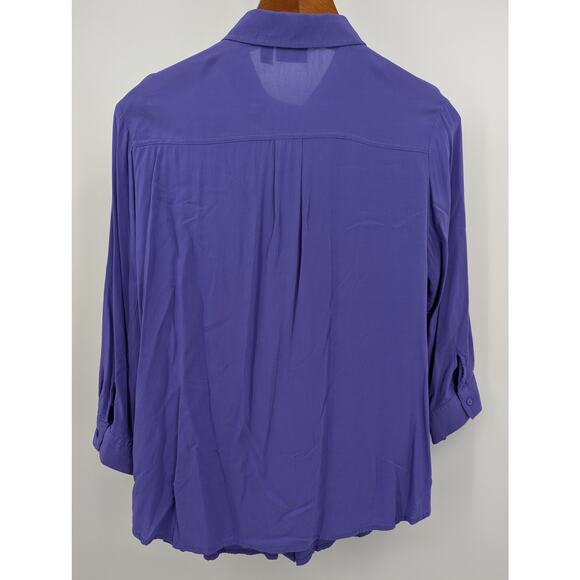 Purple A.N.A Long Sleeve Front Button Down Top Size 1X - Picture 3 of 5